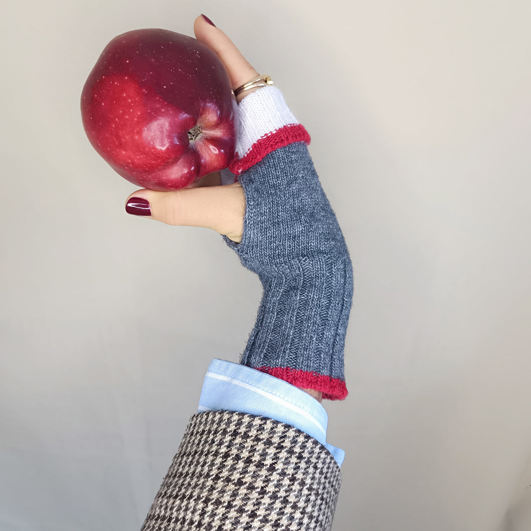 UN/PAIR Fingerless gloves Grey White Red